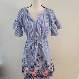 Julia Jordan Stripe and Embroidered Floral Tie Waist Dress Size 2